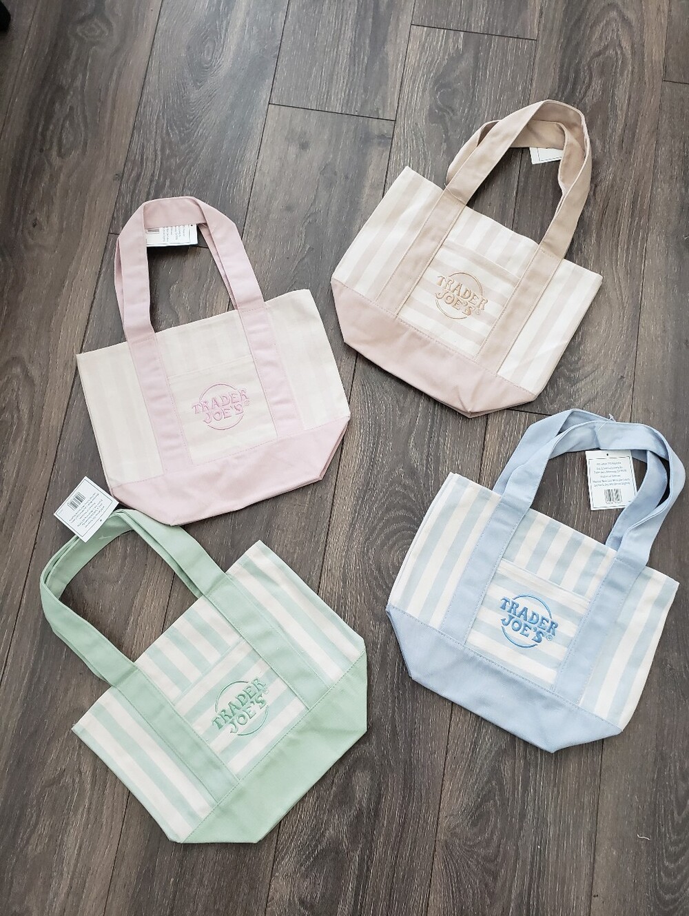 Trader Joe's Striped Mini Canvas Tote Bags Set Of 4 Pastel Summer 2026 Viral NWT